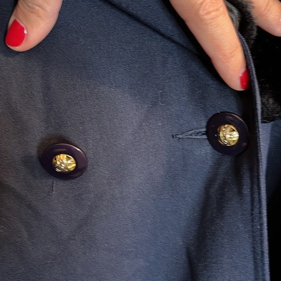 Vintage Xception wool trench women’s 13 14 navy detaching faux fur collar flaw - Picture 6 of 16